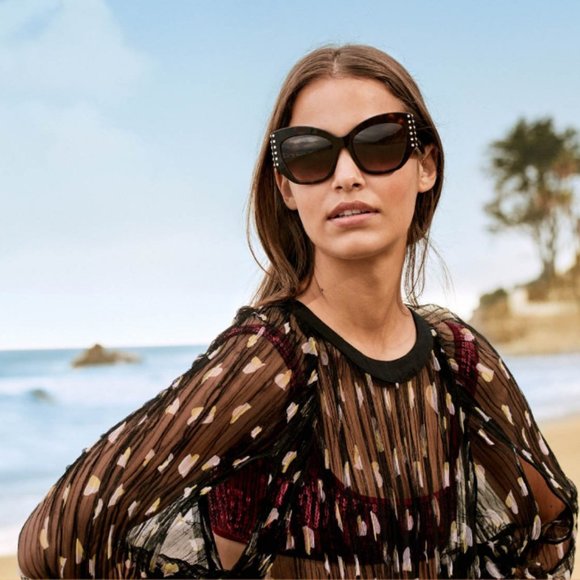? NEW Valentino Embellished Cat Eye Havana Sunglasses main image 5